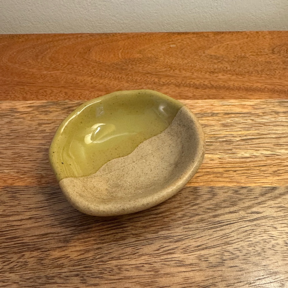 Artistic Green and Tan Ceramic Bowl with Organic Design